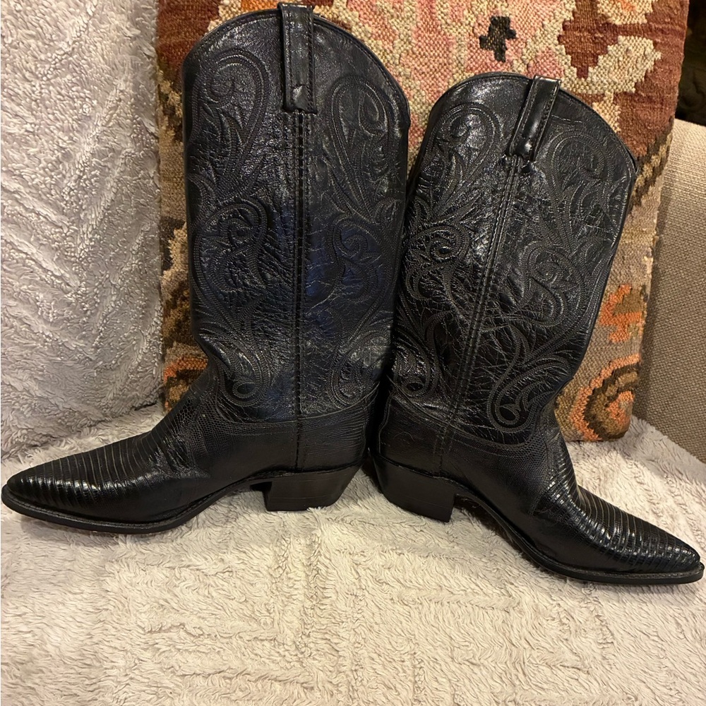 Dan Post Black Embossed Lizard Cowboy Boots 8